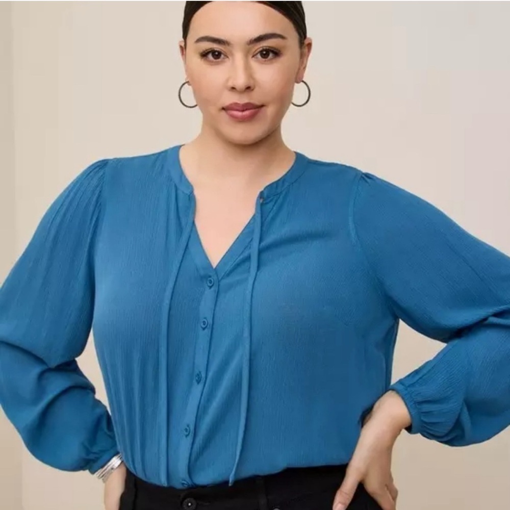 Crinkle Gauze Button-Front Peasant Top
